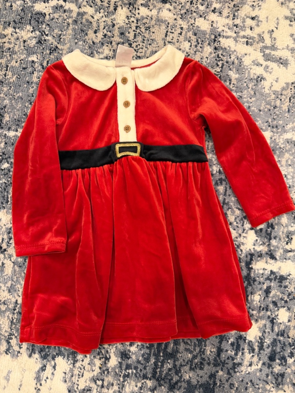 Carter's Red Velvet Holiday Dress with White Collar and Black Belt Detail